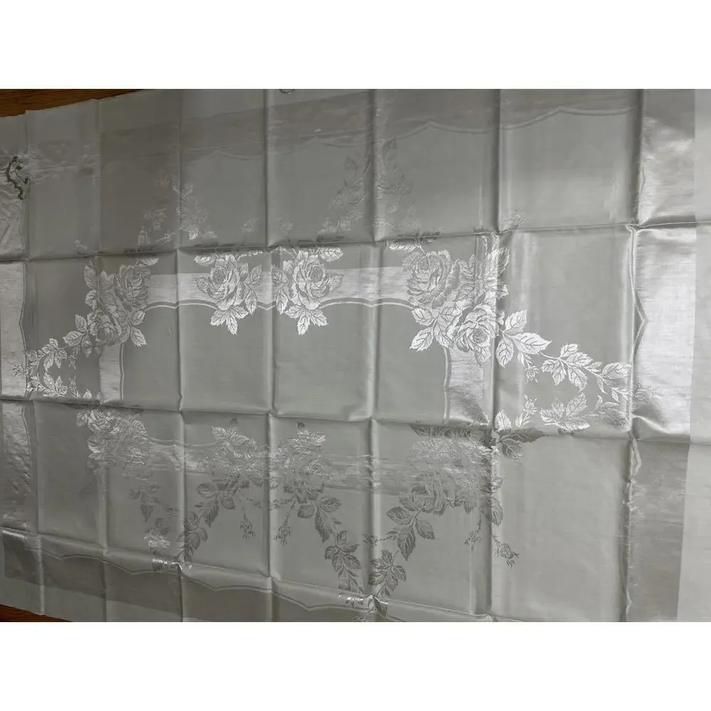 New VTG Mint Green Monogrammed J Linen Tablecloth & 6 Napkins Set Cottagecore